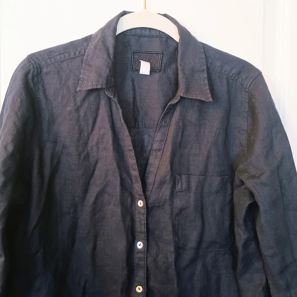 Women's Sigrid Olsen 100% Linen Navy Blue Long Sleeve Shirt Size Small - Picture 3 of 11